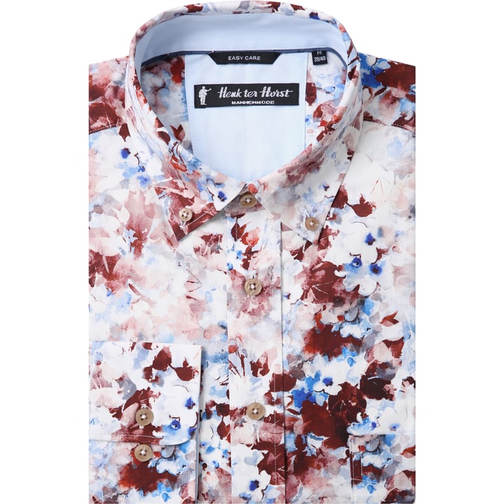 Koop Henk ter Horst 100% katoenen overhemd met lange mouw en aquarel bloemen Roodbruin voor slechts € 79,95 bij Henk ter Horst herenmode