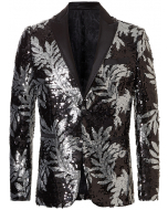 Koop Henk ter Horst Feestcolbert bladerenpatroon paillet iriserend glanzend glitter tuxedo jacket smokingcolbert met opgesneden revers Zilver voor slechts € 132,97 bij Henk ter Horst herenmode